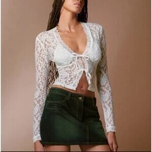 I.AM.GIA Lace Sapphira Cardigan Top XXS White Long Sleeve Tie Front Sexy NWOT